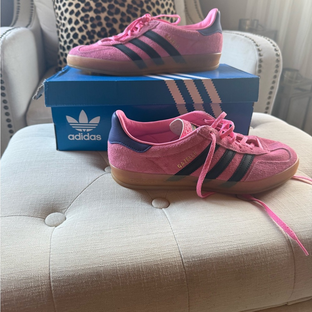 Adidas Women's Pink and Black Gazelle Sneakers
